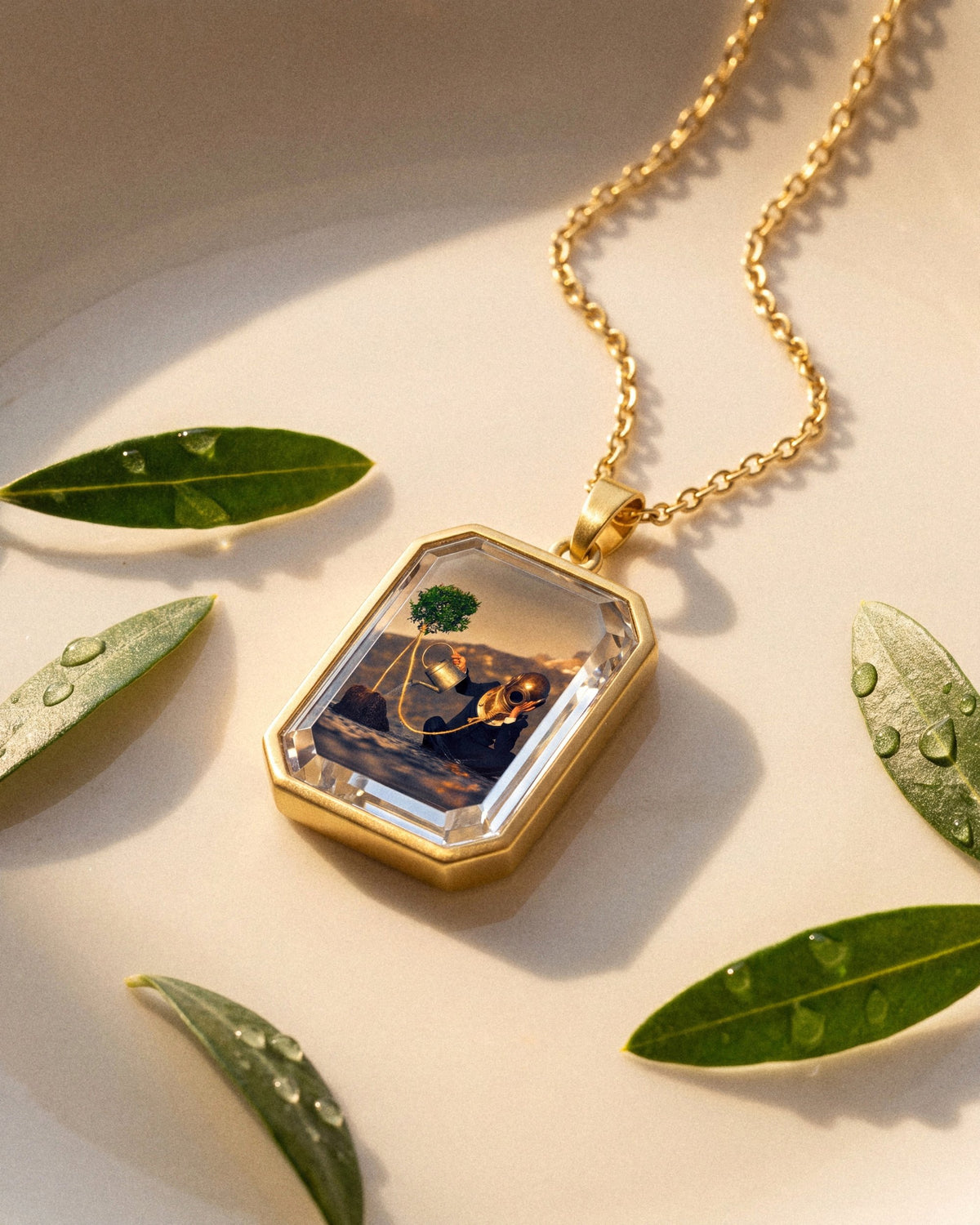 The Noxious Orchard Of Vice, the Amulet by Mirrors by Viulet, drops on the leaves