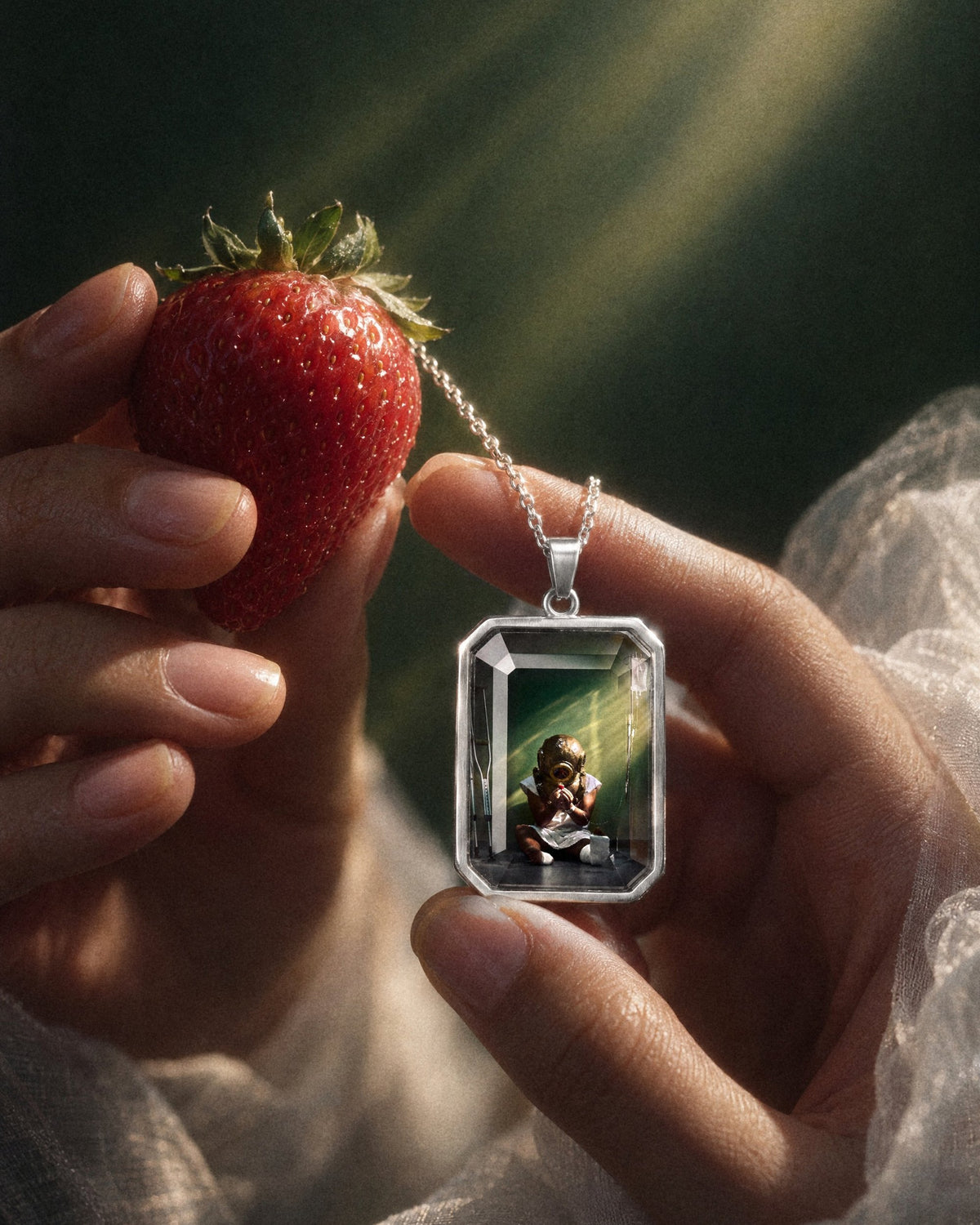 The Strawberry, the Amulet by Mirrors by Viulet, the strawberry in her hand