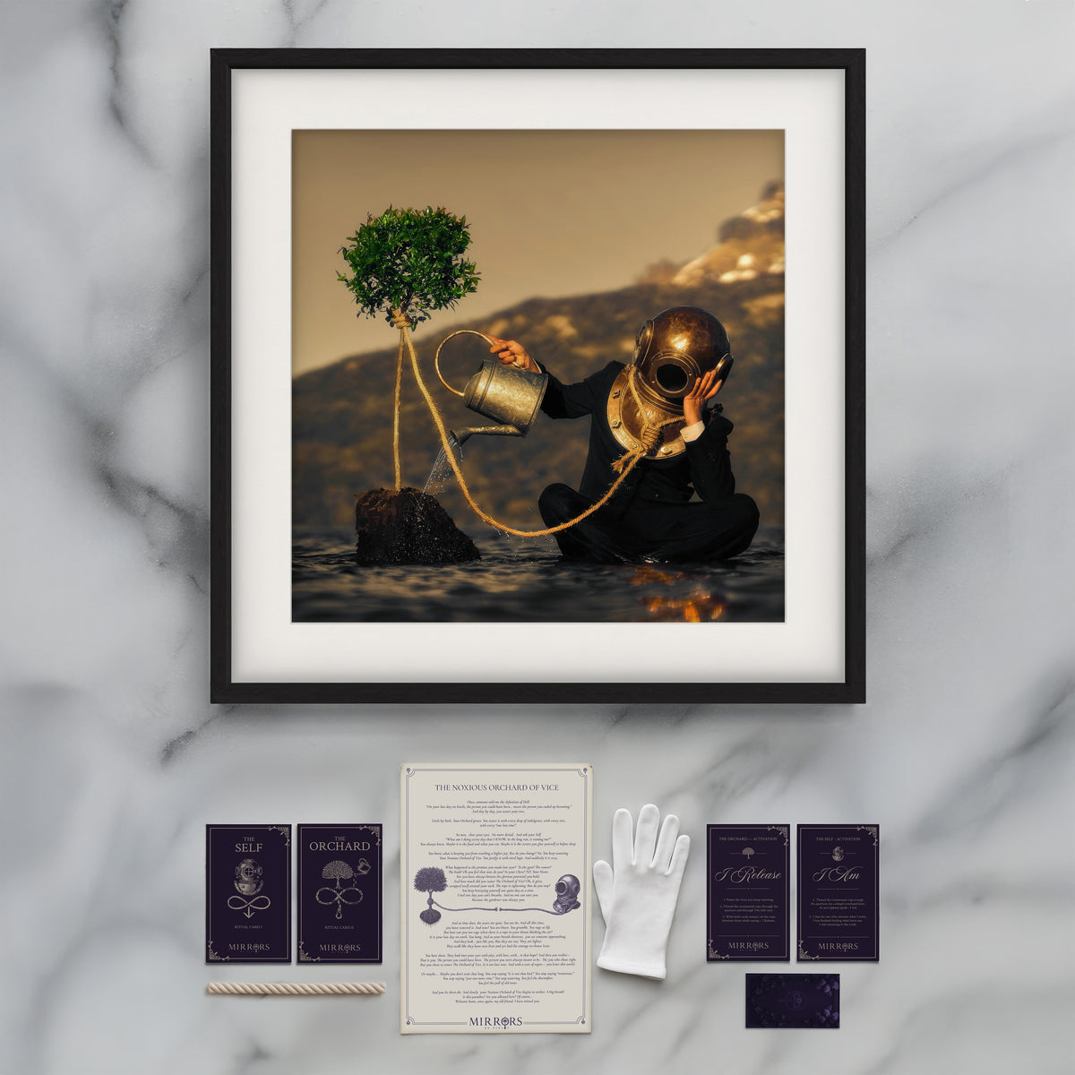 The Noxious Orchard Of Vice, framed, with its manuscript, ritual cards and white gloves