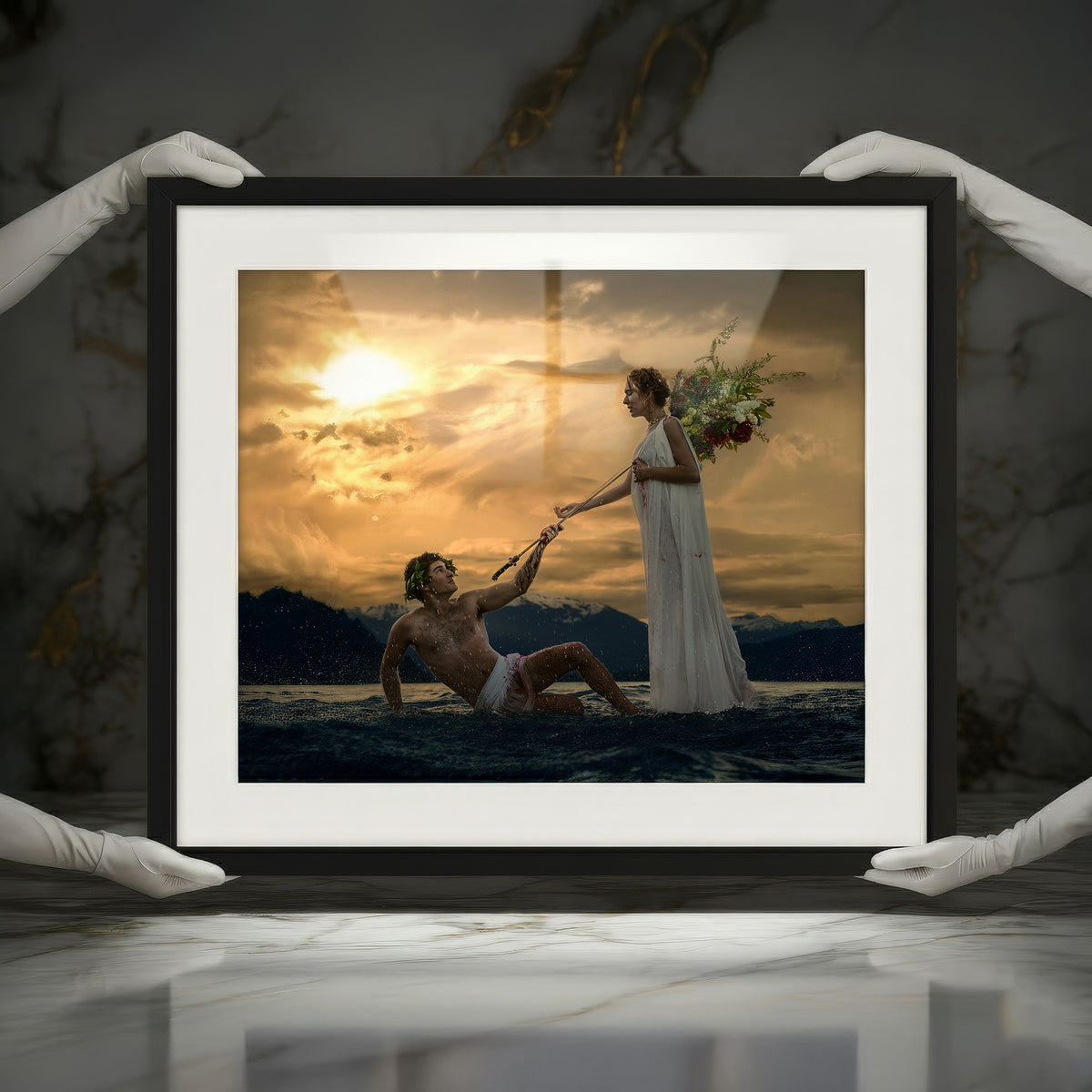 The Courage of The Coward, framed, presented by gloved hands