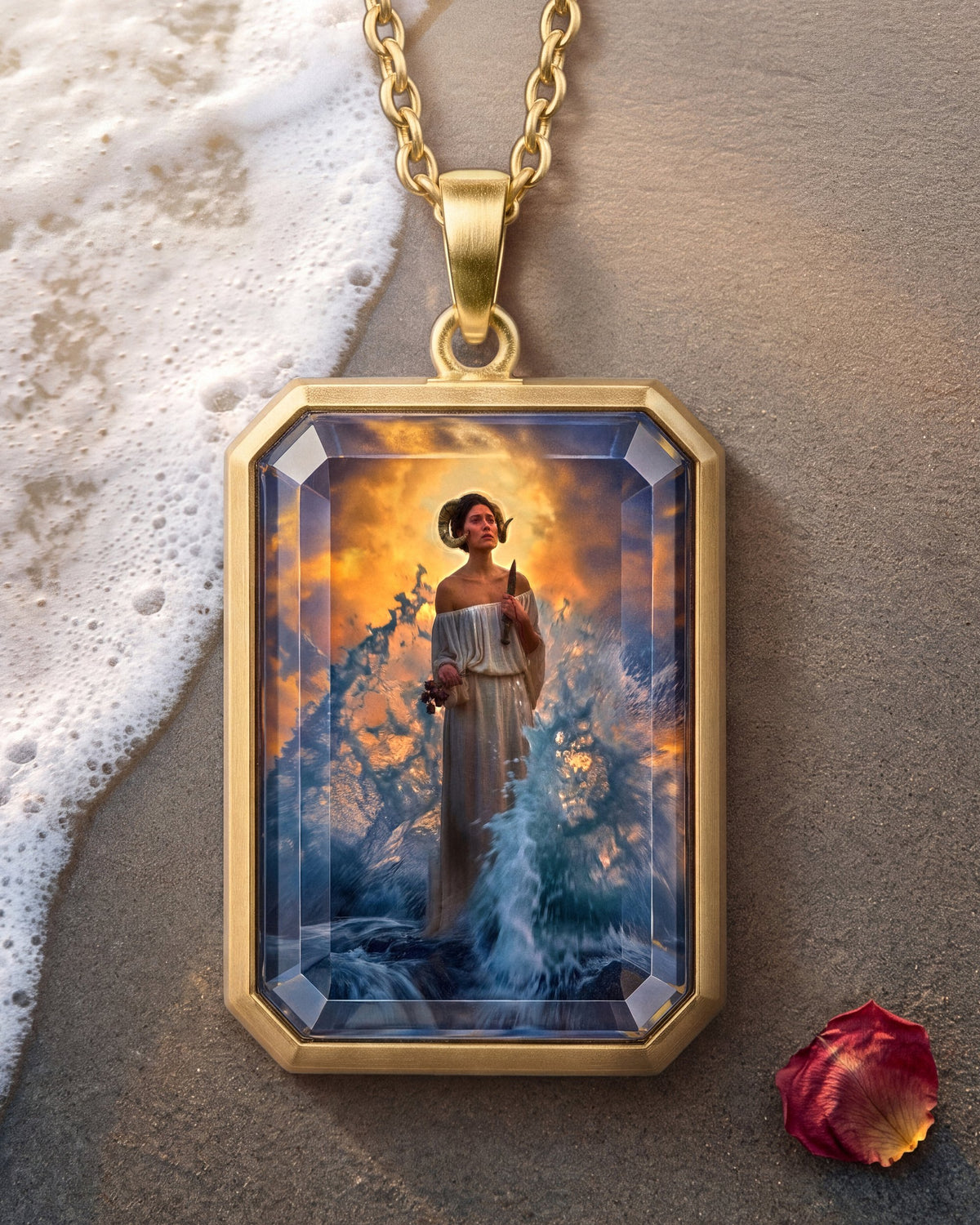 She Who Chose The Cut, the Amulet by Mirrors by Viulet, the Amulet large in its own world, gold