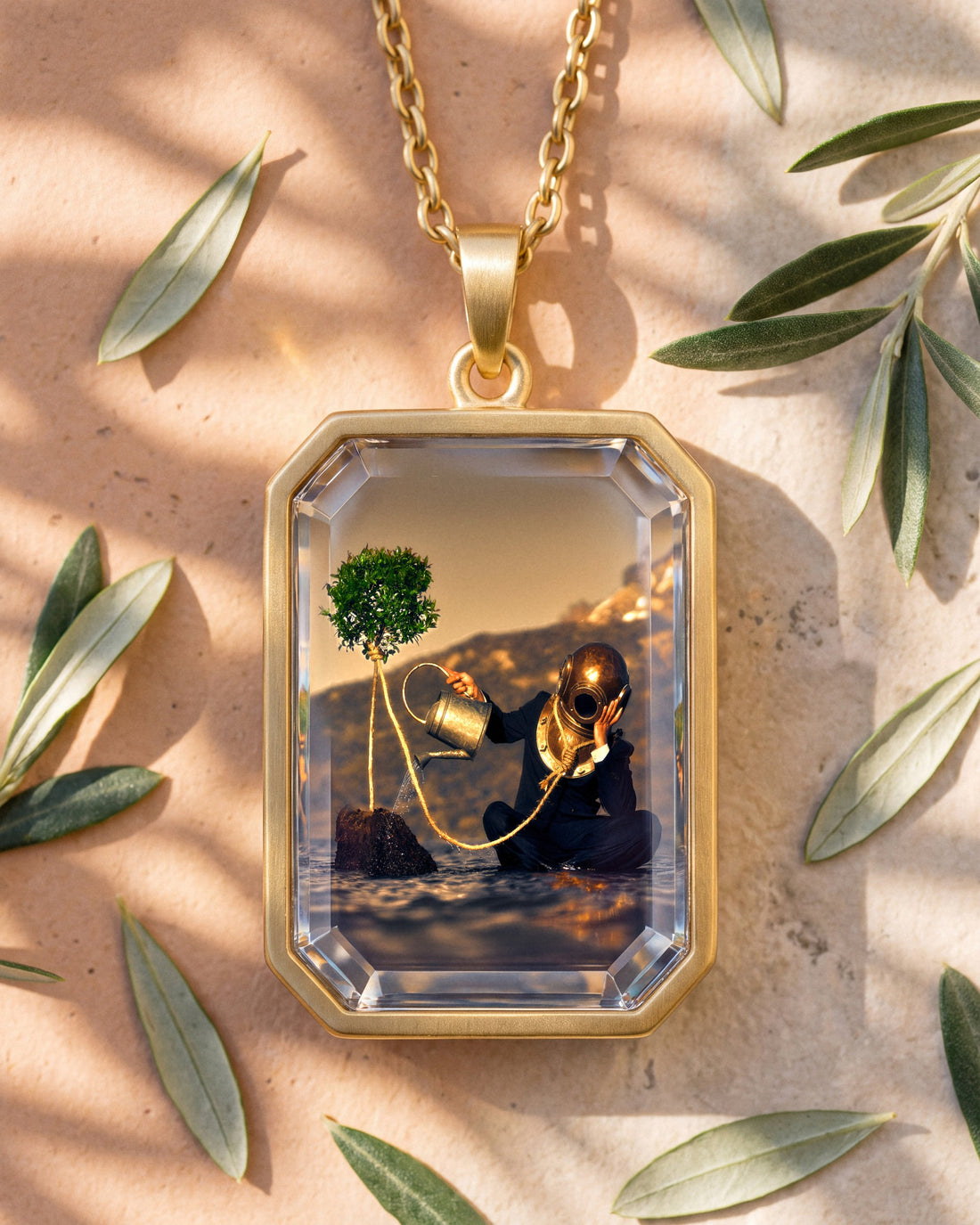The Noxious Orchard Of Vice, the Amulet by Mirrors by Viulet, the Amulet large in its own world, gold
