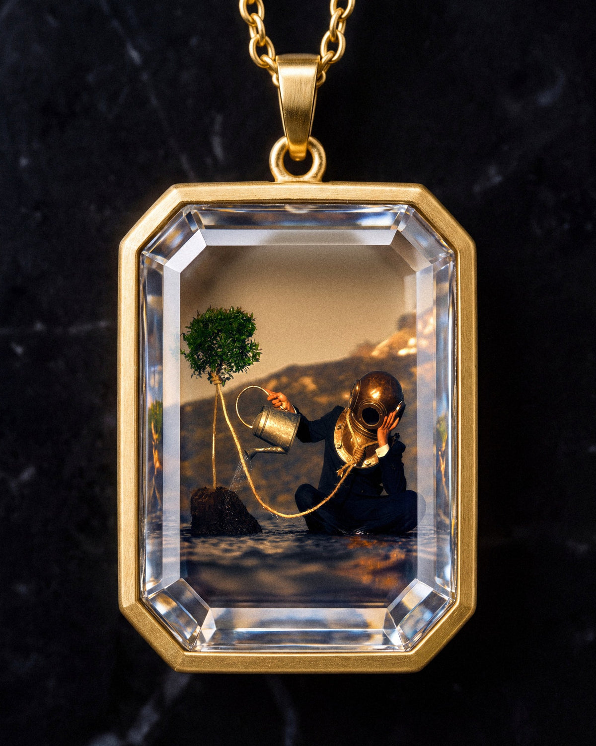 The Noxious Orchard Of Vice, the Amulet by Mirrors by Viulet, gold, the glass, close