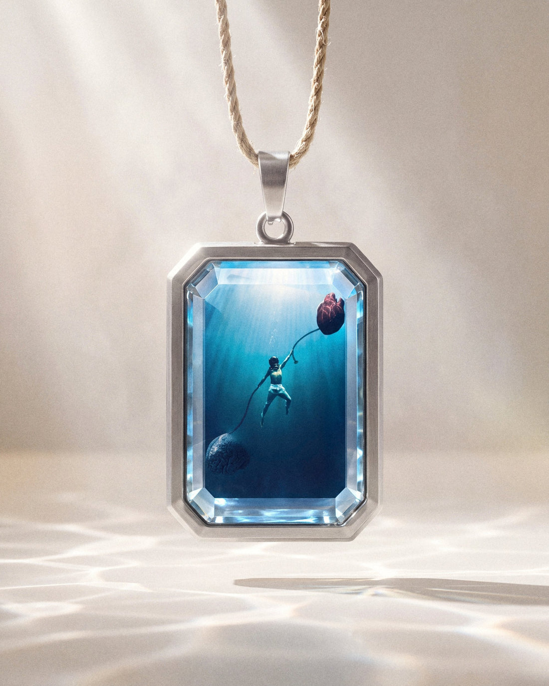 The War Within, the Amulet by Mirrors by Viulet, the Amulet large in its own world, silver, a column of light