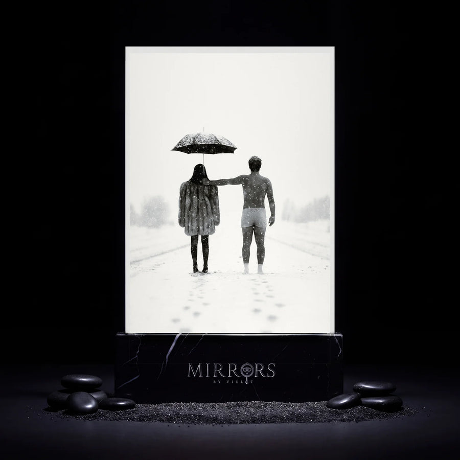 The Winter Between Us print, shown on the optional marble base