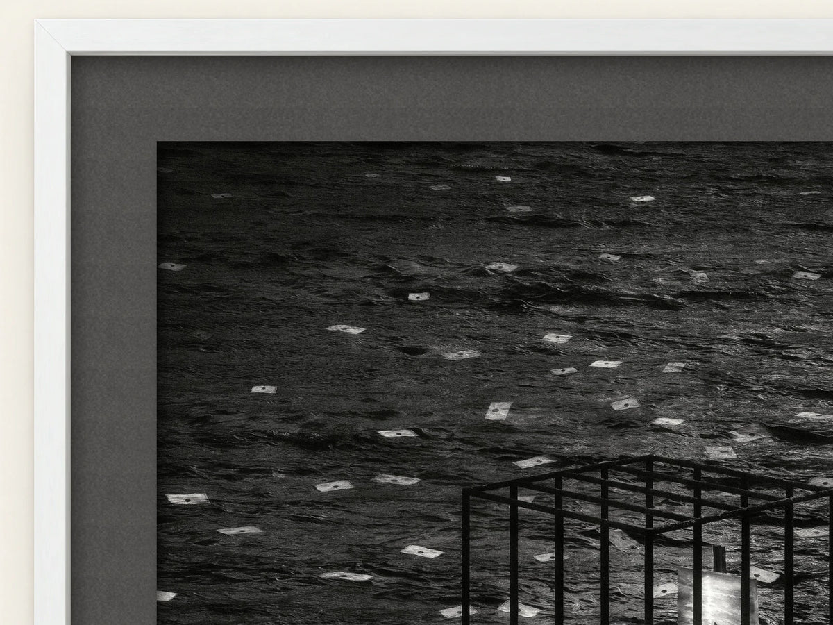 A close view of Letters To The Subconscious within its Seraph White frame and black mat